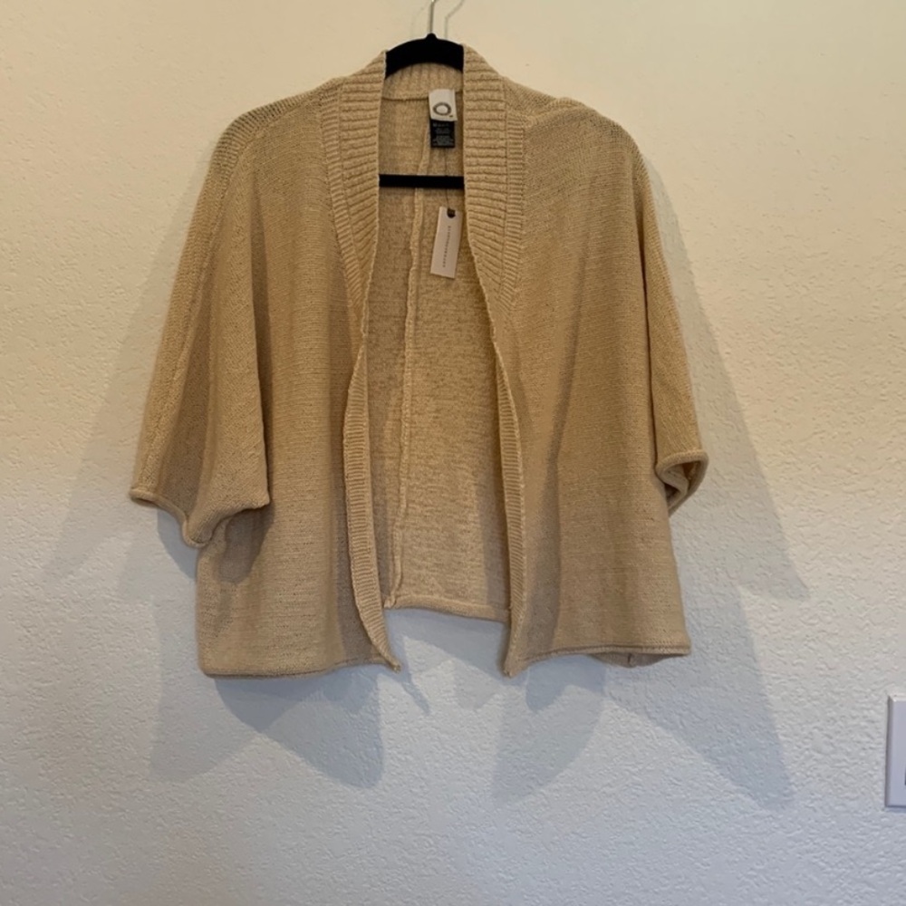 Anthropologie Knit Batwing Neutral Beige Cropped Open Front Cardigan One Size